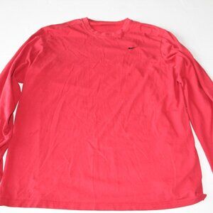 Nike Sports Tee Shirt Men Red Long Sleeve Pullover Black Swoosh Gym Adult Casual